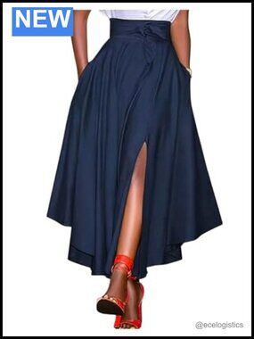 Women's High Waisted Flowy Maxi Skirt with Slit, Business Casual Fall Work Skirt